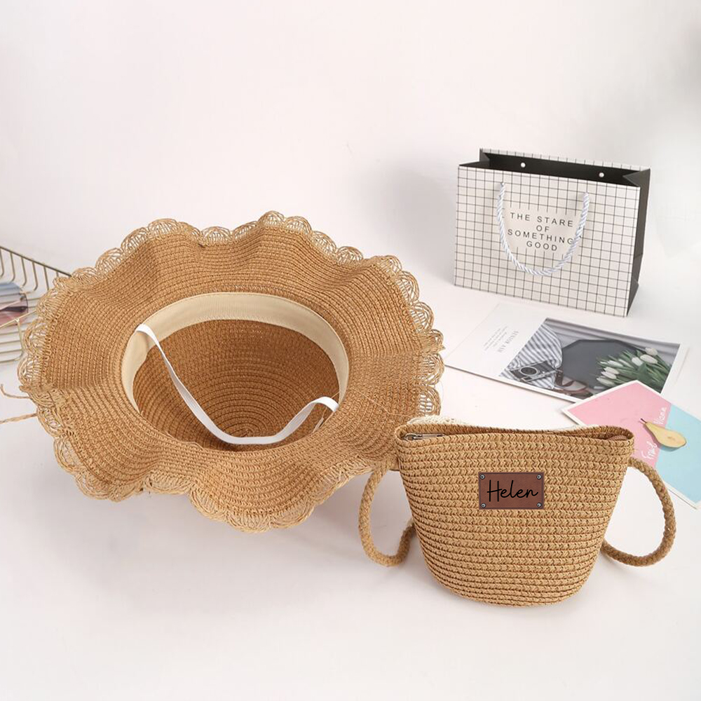 Personalized Lovely Straw Bucket Beach Hats with Matching Purse for Comfort & Unique | CWBeach87