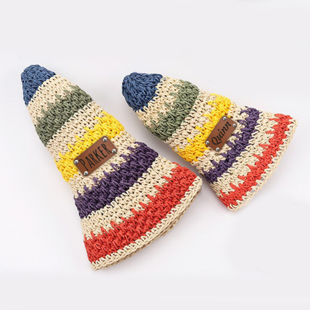 Personalized Summer Leather Patch Rainbow Straw Hat | CWBeach203