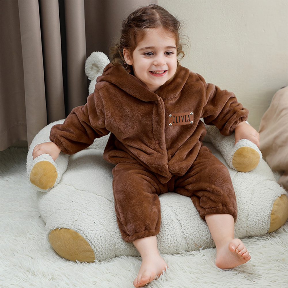 Personalized Leather Patch Baby Lovely Bear Animal Romper | CWBaby288