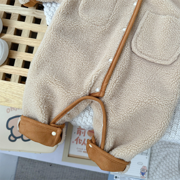 Personalized Leather Patch Double-Sided Wear Suede Baby Romper | CWBaby291