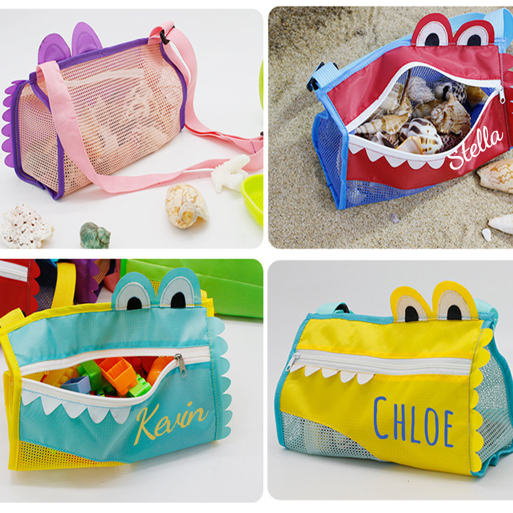 Personalized Kids Crocodile Seashell Zipper Mesh Beach Bag | CWBeach93