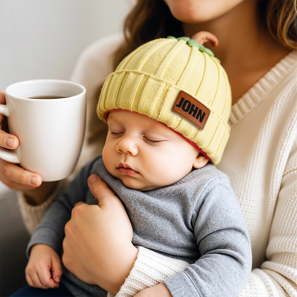 Personalized Leather Patch Pumpkin Wool Beanie | CWHalloween46