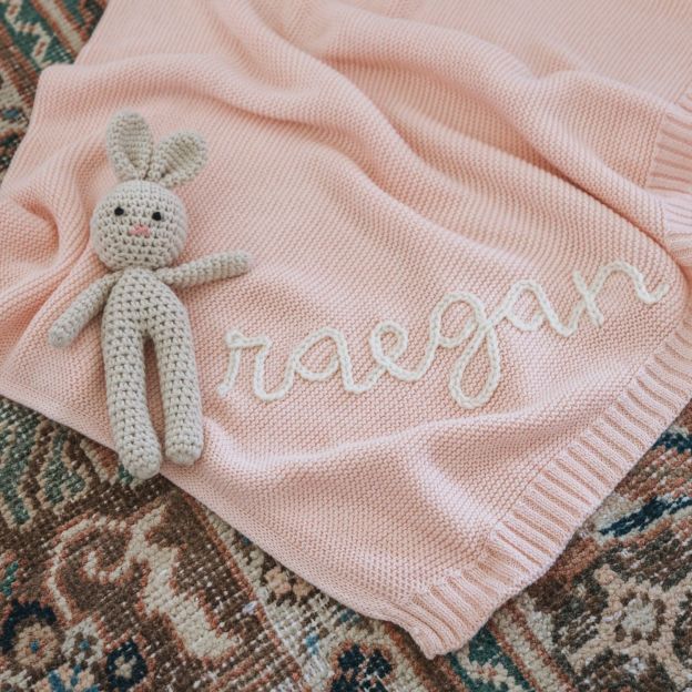 Personalized Hand Embroidered Knit Baby Blanket for Unique Gift | CWBaby52