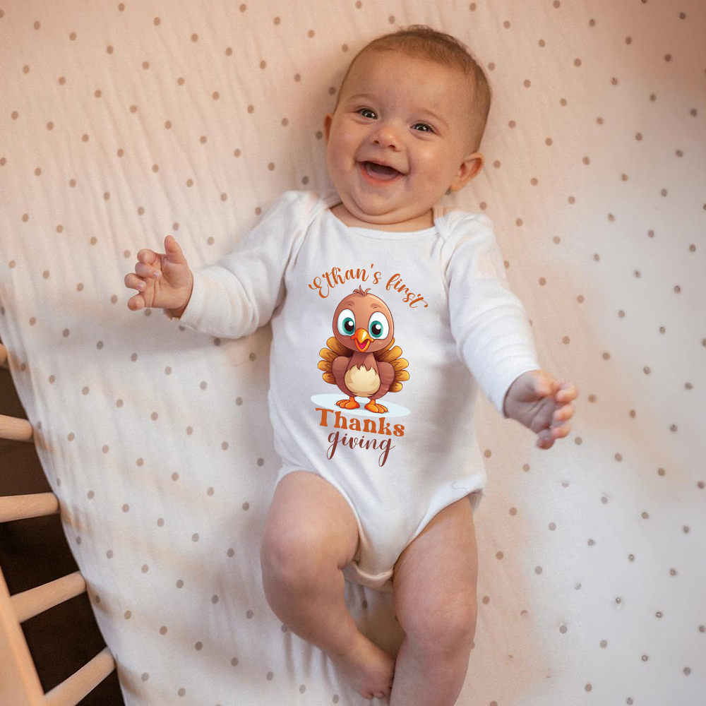 Personalized Baby Romper with Bib Set For Thanksgiving Party | CWThanks03
