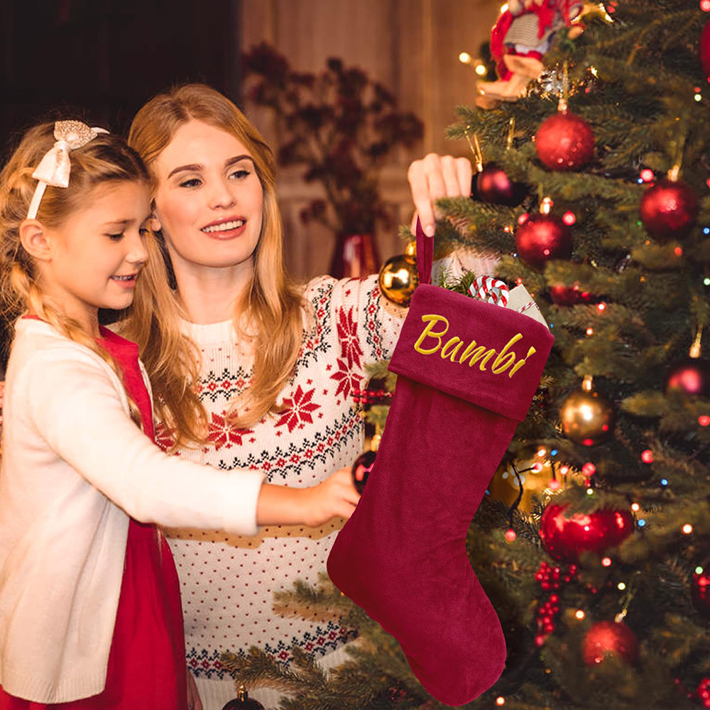 Personalized Velvet Christmas Stocking with Family Name | MCGift145
