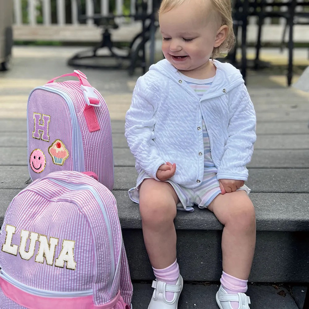 Personalized Chenille Patch Kids Seersucker Lunch Bag