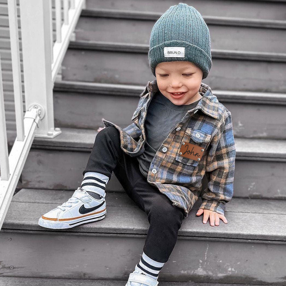 Personalized Leather Patch Kids Flannel Jacket | inJacket15