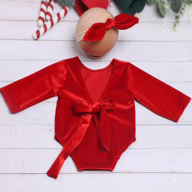 Personalized Newborn Girl Christmas Red Velvet Photo Outfit | MCGift151