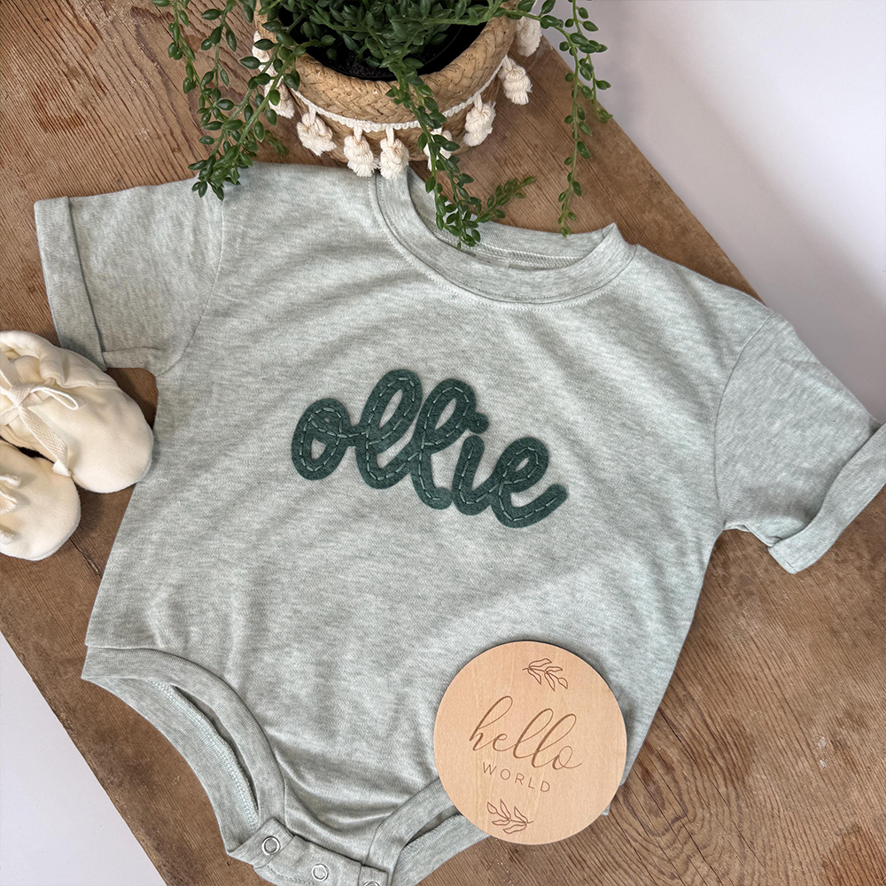 Personalized Baby Hand Embroidered Felt Romper | CWBaby301