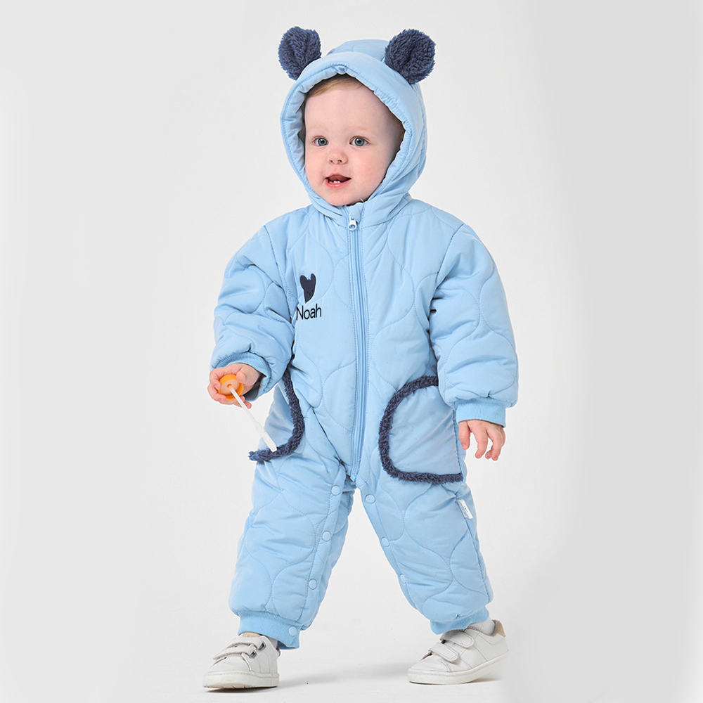 Personalized Long Sleeve Winter Hooded Puffer Romper | CWBaby308