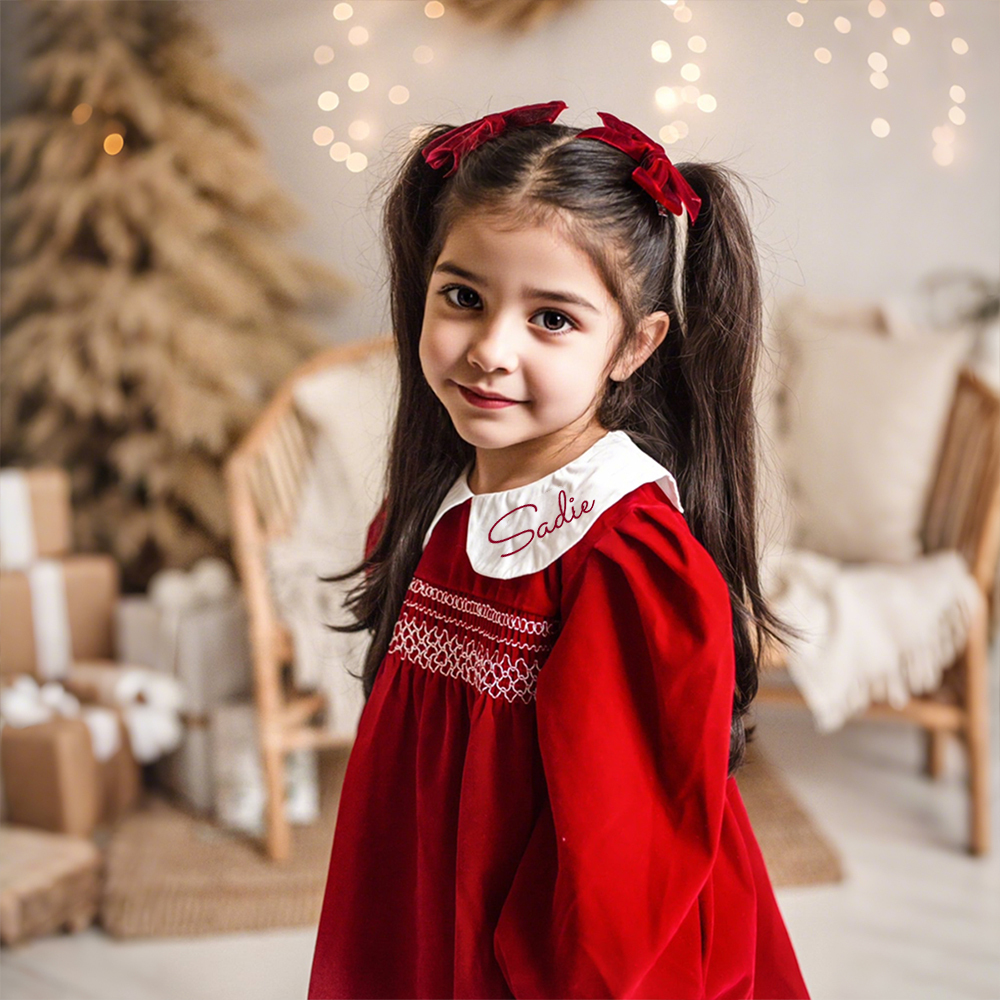 Personalized Baby Girl Plaid Long Sleeve Dress | CWBaby310