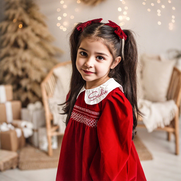 Personalized Baby Girl Plaid Long Sleeve Dress | CWBaby310