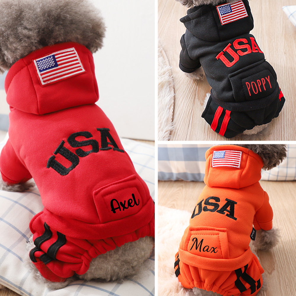 Personalized Leather Patch Pet Warm Puffer Hoodie with Pants | BKPet230