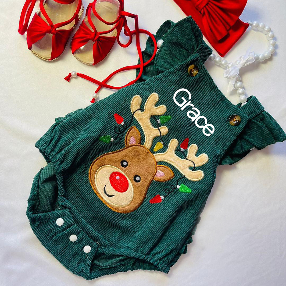 Personalized Baby Girl Reindeer Christmas Romper | MCGift181