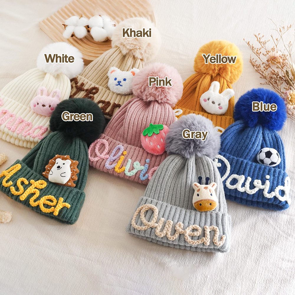 Personalized Hand Embroidery Pom Pom Hat For Kid & Adult | HSKid67