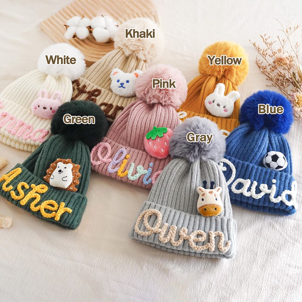 Personalized Hand Embroidery Pom Pom Hat For Kid & Adult | HSKid67