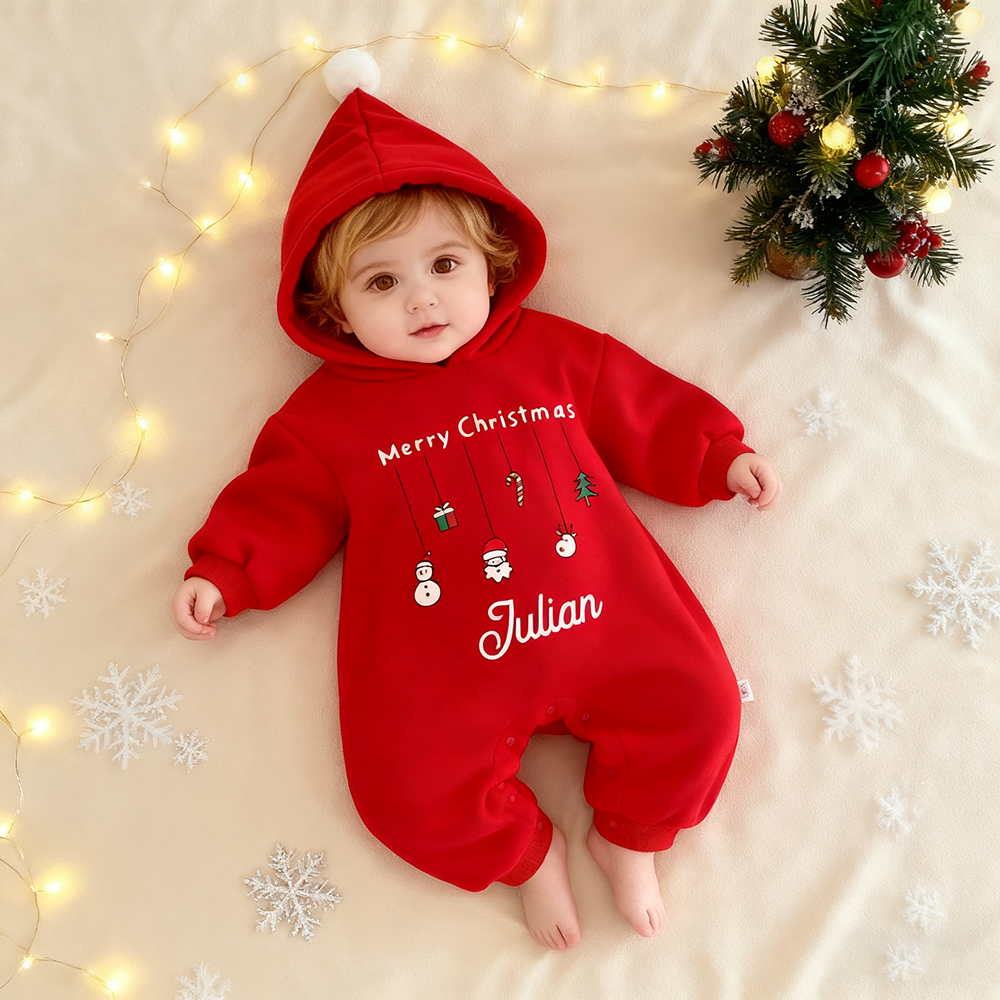 Personalized Baby First Christmas Warm Hoodie Romper | CWBaby330
