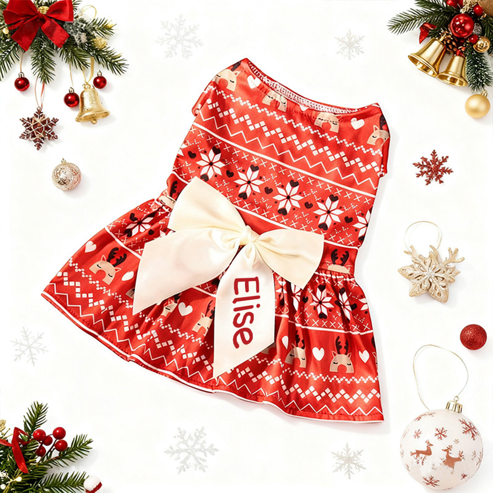 Personalized Pet Large Size Christmas Lovely Bow Dress | MCGift197