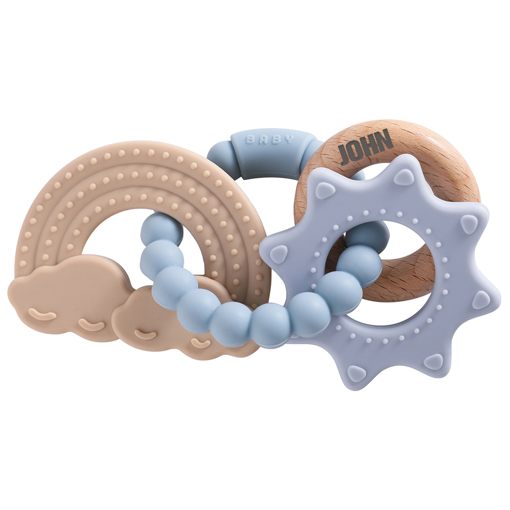 Personalised Baby Food Silicone & Wooden Sensory Teething Ring | CWToy162