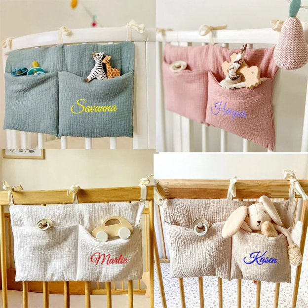 Personalised Embroidery Baby Bed Pocket Accessorise & Diapers Storage | CWBaby58