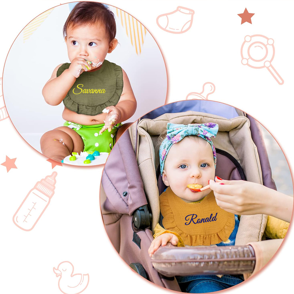 =Personalized Embroidered Baby Cotton Gauze Bibs | CWBaby59