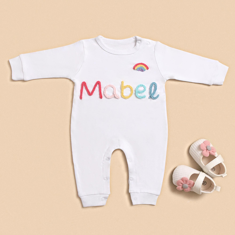 Personalized Hand Embroidered Baby Coming Home Romper | CWBaby337