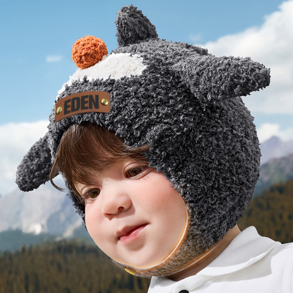Personalized Leather Patch Adorable Animals Warm Winter Hat | HSKid73