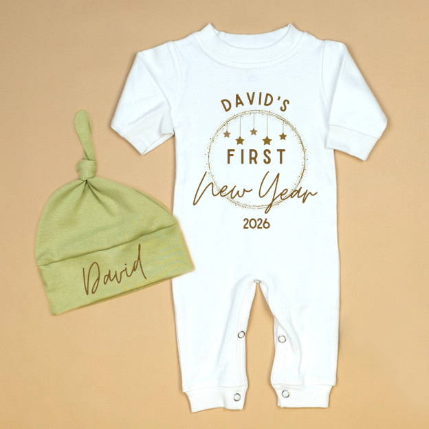Personalized Baby 1st New Year Romper and Hat Set | CWBaby342