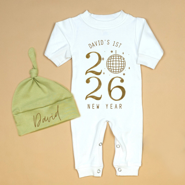 Personalized Baby 1st New Year Romper and Hat Set | CWBaby343