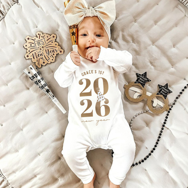 Personalized Baby 1st New Year Romper and Hat Set | CWBaby344