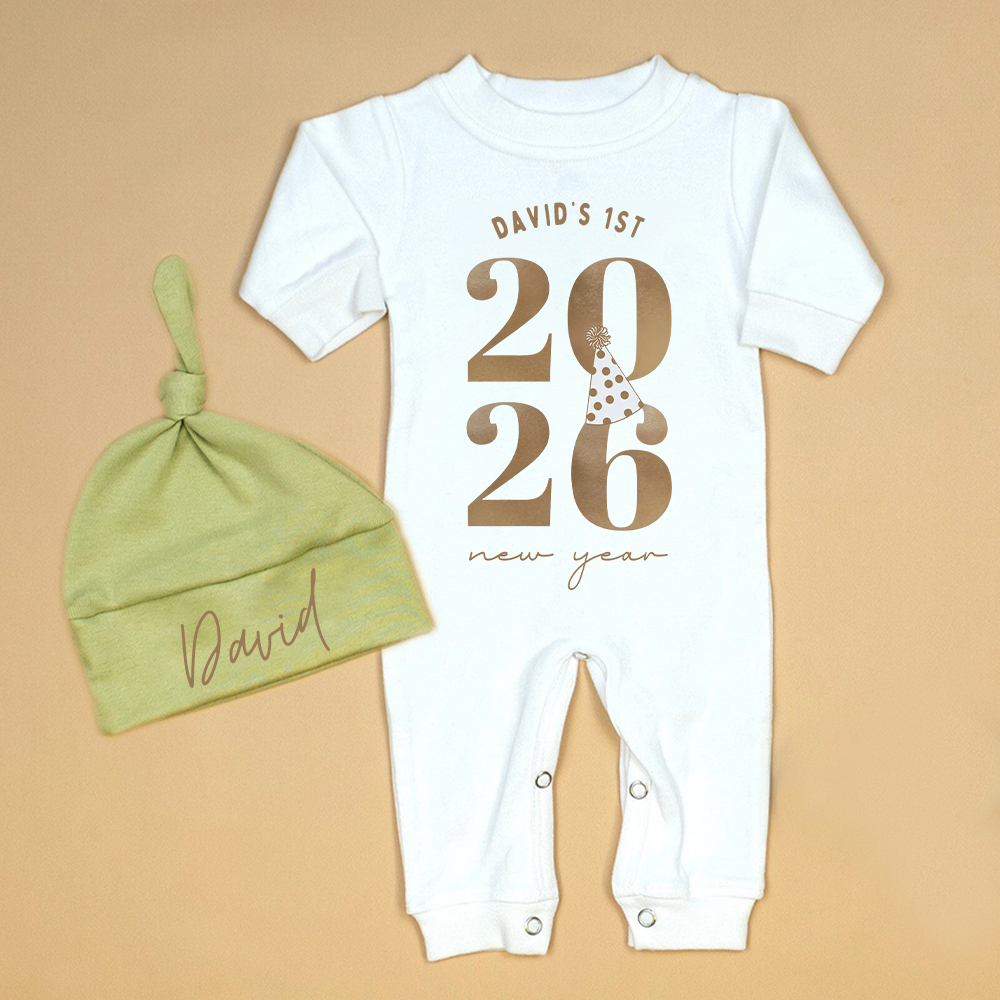 Personalized Baby 1st New Year Romper and Hat Set | CWBaby344