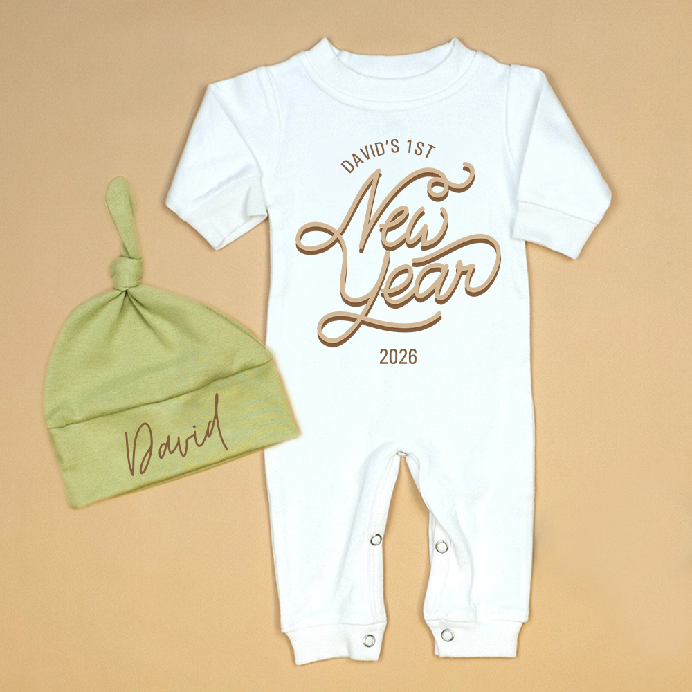 Personalized Baby 1st New Year Romper and Hat Set | CWBaby345
