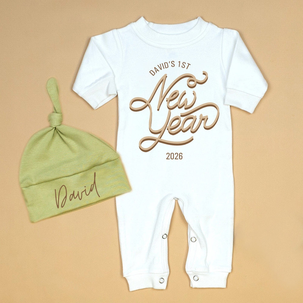 Personalized Baby 1st New Year Romper and Hat Set | CWBaby345