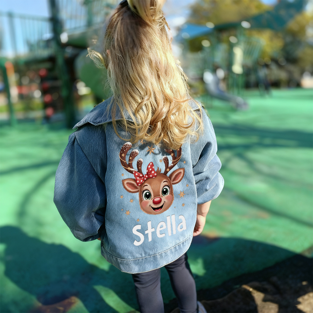 Personalized Christmas Lovely Bubble Sleeves Denim Jacket | CWBaby347