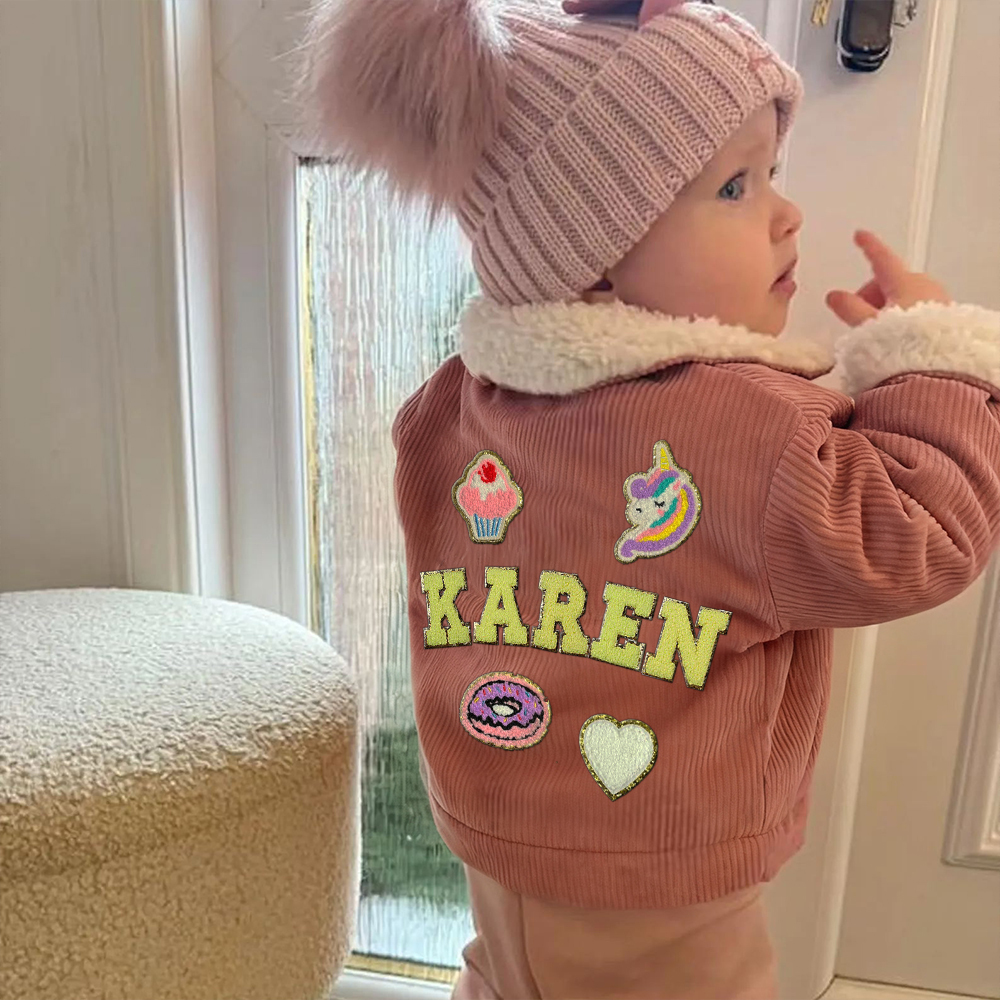 Personalized Chenille Patch Baby Corduroy Sherpa Jacket | CWBaby346