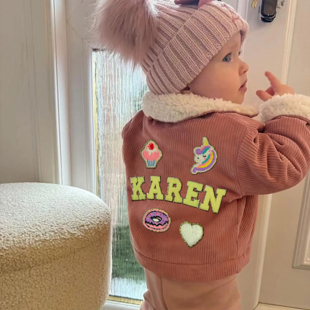 Personalized Chenille Patch Baby Corduroy Sherpa Jacket | CWBaby346