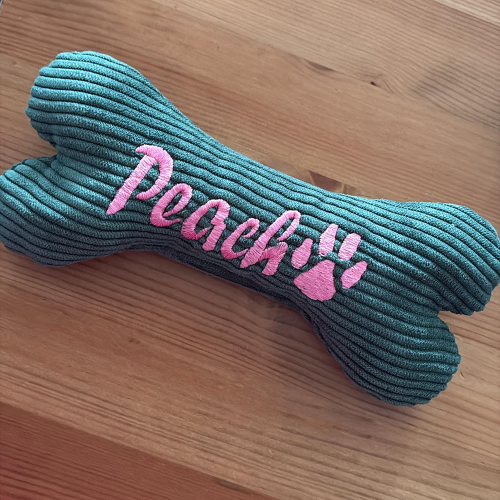 Personalized Embroidered Corduroy Puppy Bone Squeaker Toy | BKPet257