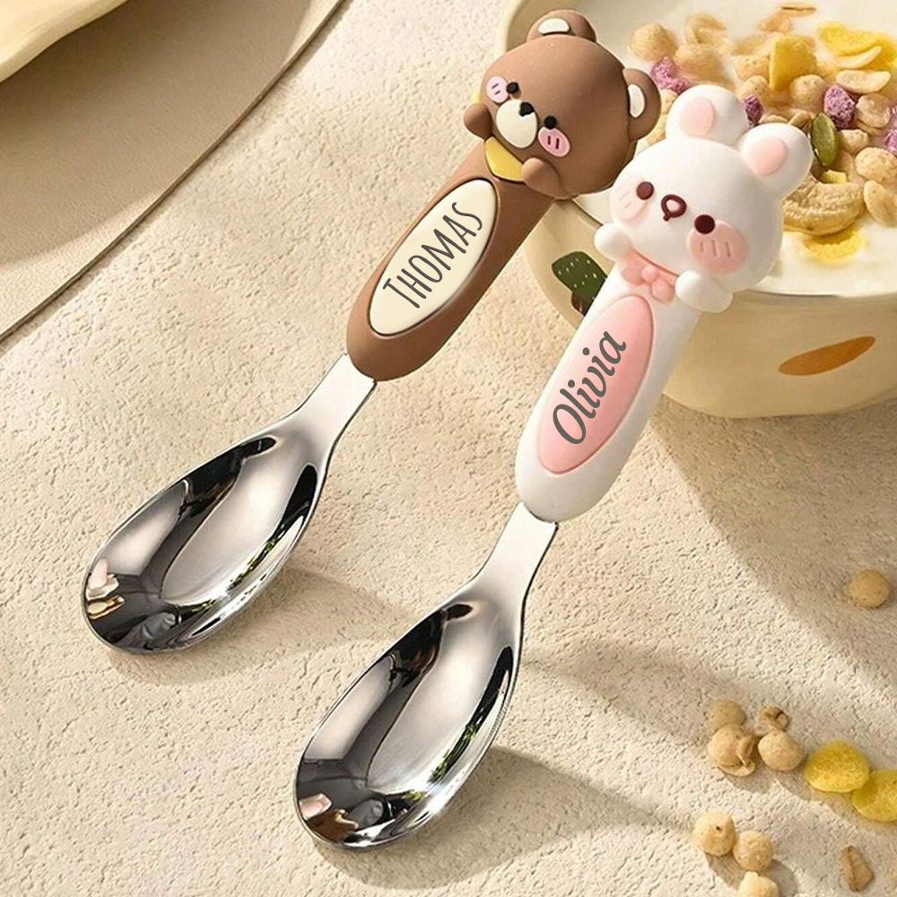 Personalised Baby Stainless Steel Animal Cartoon Feeding Spoon | CWBaby354