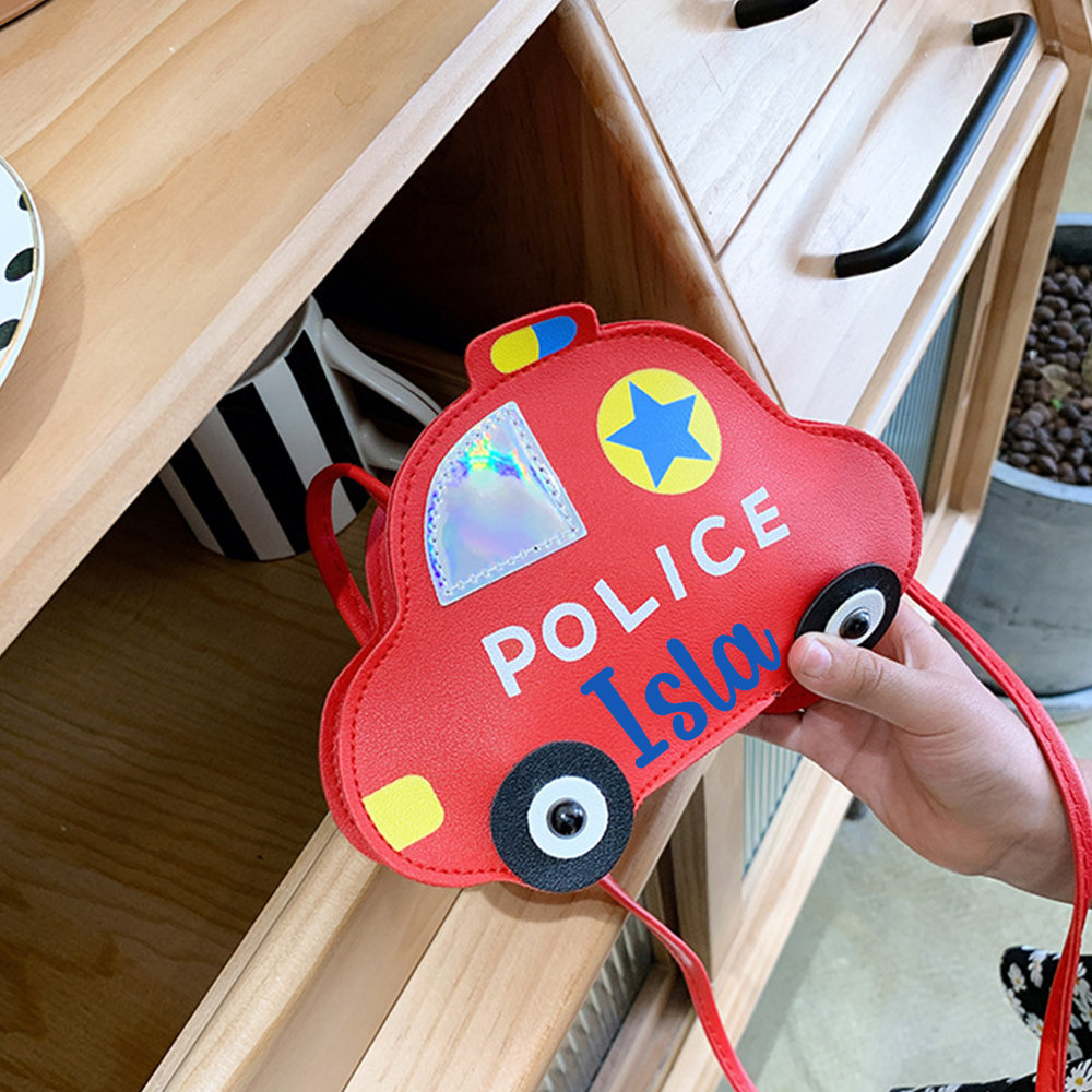 Personalized Kids Cute Police Car Zipper Crossbody Bag | CWGift06