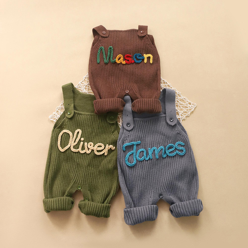 Personalized Hand Embroidered Baby Dungarees Romper | CWBaby356