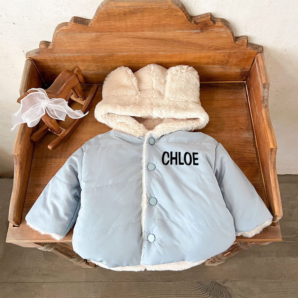 Personalized Toddler Lovely Bear Winter Warm Plush Hooded Jacket | CWBaby360