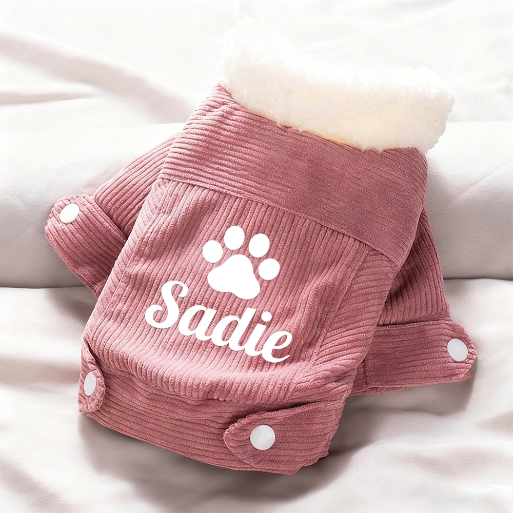 Personalized Pet Winter Warm Corduroy Sherpa Jacket | BKPet290