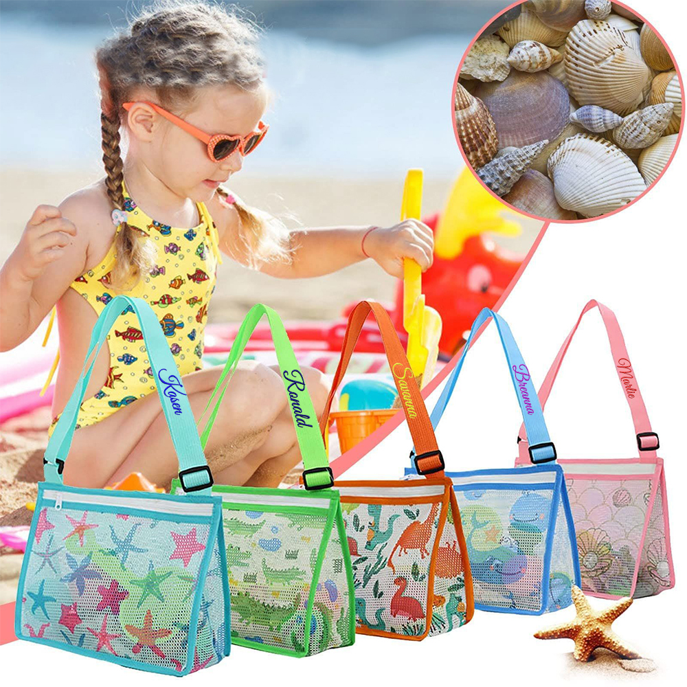 Personalized Embroidery Seashell Zipper Mesh Beach Bag | CWBeach112