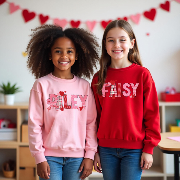 Personalized Valentine's Matching Sweatshirt For Girl & Mommy | ValGift02