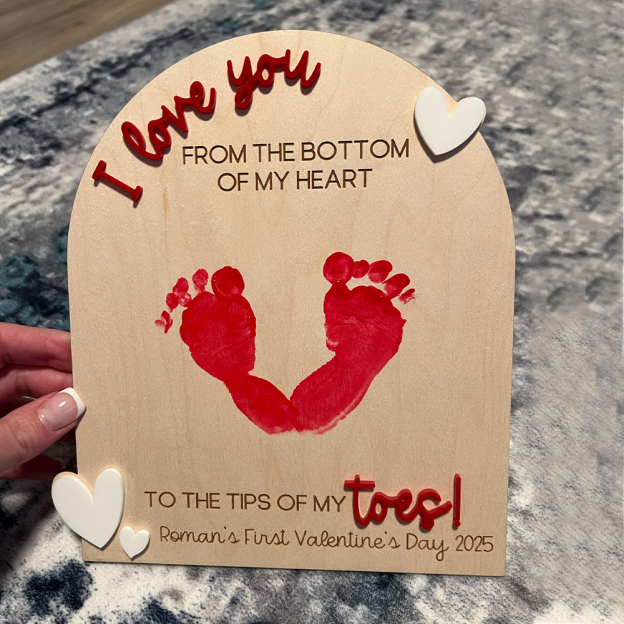 Personalized Baby First Valentine's Day Footprint Sign Keepsake | ValGift06