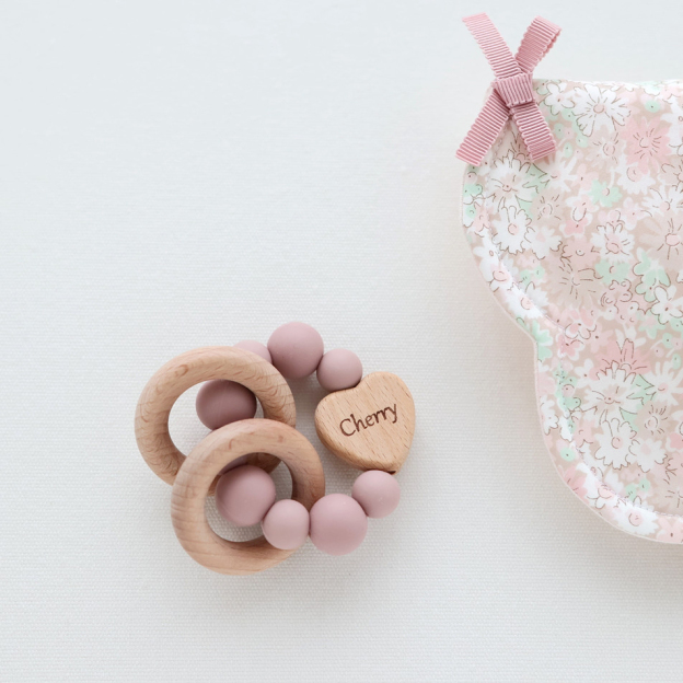 Personalized Baby Sensory Silicone Wooden Toy Ring | CWToy169