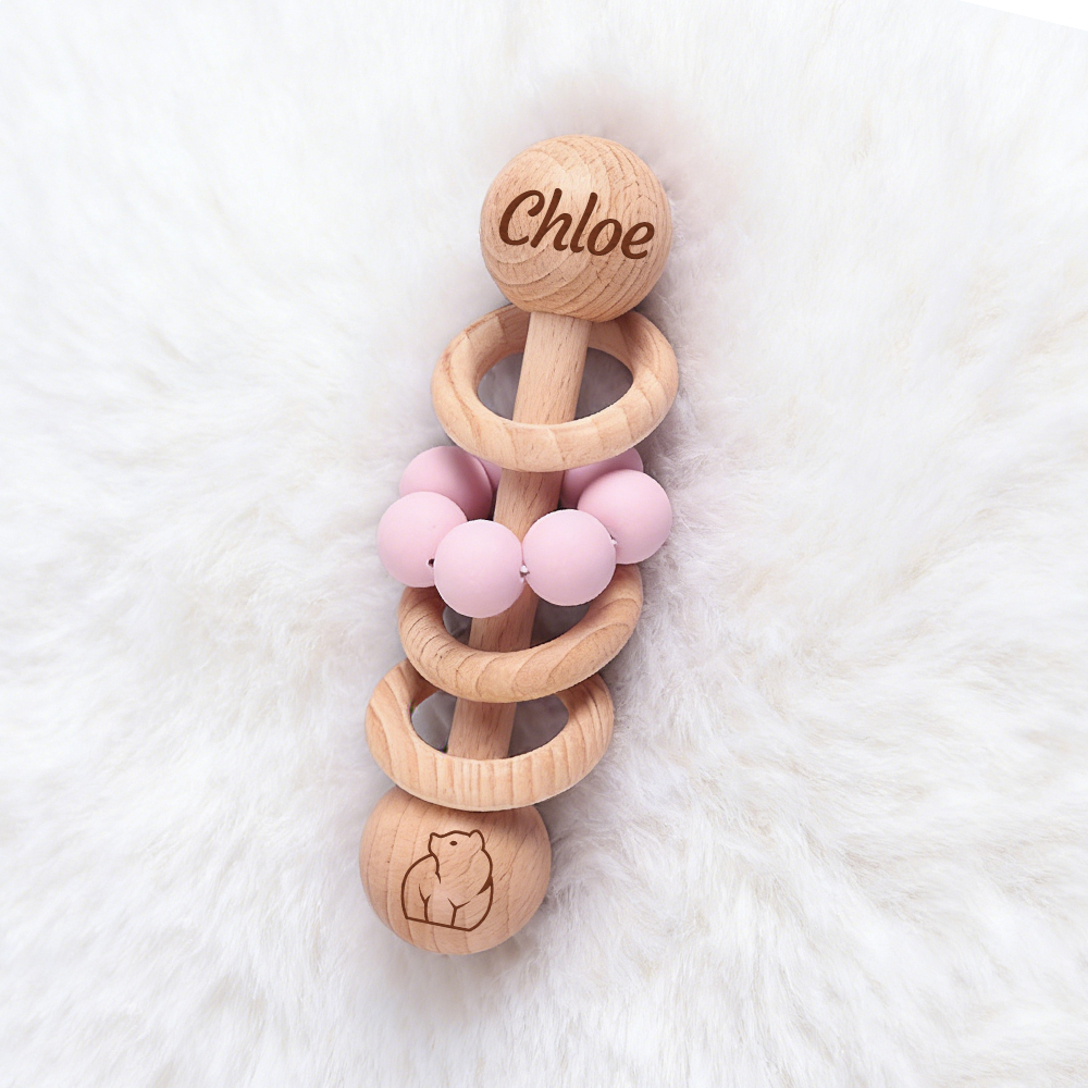 Personalized Baby Sensory Wooden Rattle Toys | CWToy171
