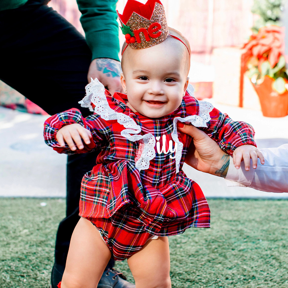 Personalized Christmas Baby Girl Lovely Plaid Romper | MCGift365