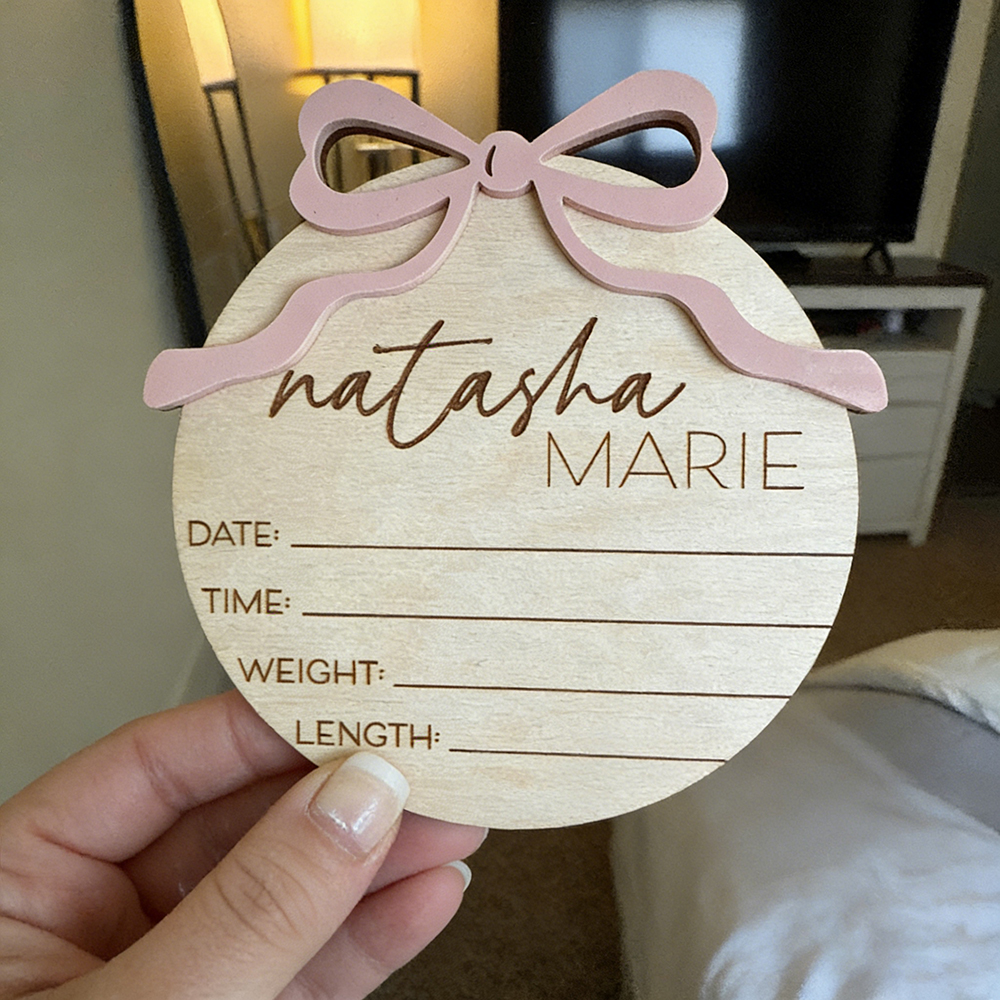Personalized Wooden Baby Girl Birth Announcement Plate | CWBaby431