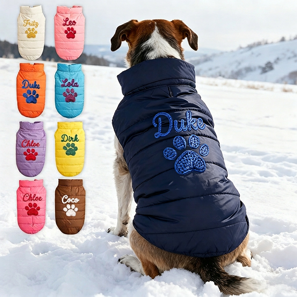 Personalized Hand Embroidered Pet Winter Warm Puffer Vest | BKPet576